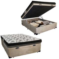 Imagem de Cama Box Baú Casal Suede + Colchão Ortobom Iso Dupla Face 138x188x60