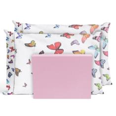 Imagem de Jogo De Lençol Casal Queen 3 Peças 200 Fios Borboletas Rosa