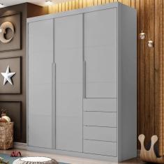Imagem de Guarda Roupa Infantil 3 Portas 4 Gavetas Cinza Pérola Phoenix Baby