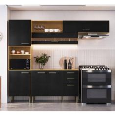 Imagem de Cozinha Compacta 7 Portas 2 Gavetas 1 Nicho para Forno Isabela Móveis Cadorin Freijó/Ébano