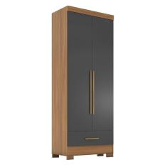 Imagem de Guarda-roupa 2 Portas 1 Gaveta Smart Plus Espresso Móveis Cinamomo/Cinza