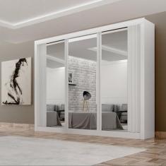 Imagem de Guarda-roupa 3 Portas Milano com Espelho na Porta Central e Portas Ripadas Branco