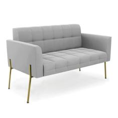 Imagem de Sofá Namoradeira 2 Lugares Pé de Ferro Dourado Elisa Suede Cinza D03 - D'Rossi