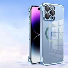 Imagem de Estojo sem moldura transparente galvanizado para iPhone 14 Pro Max 12 13 Pro Max 14 Plus Capa magnética de carregamento sem fio, azul pico, para iPhone 14 Plus