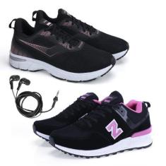 Imagem de Tênis Feminino Esporte Academia + Fone de Ouvido Fio Kit 2 - BFK, Pret