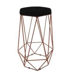 Imagem de Banqueta Aramado Hexagonal Base Bronze Suede Preto - Maitê Moda Casa, 