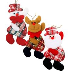 Imagem de Kit 15 Pendente Natalino Enfeite De Neve Papai Noel Rena 18cm
