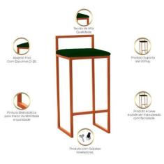 Imagem de Banqueta Alta Estofada Suede Pietra Base Bronze House - JOTABE, verde