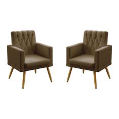 Imagem de Kit 2 Poltronas Decorativas Estofadas Vega Rodapé e Botões Para Sala de Estar Sued Capuccino Aradecor