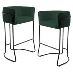 Imagem de Kit 2 Banquetas Decorativas Base Aço  Veludo Verde