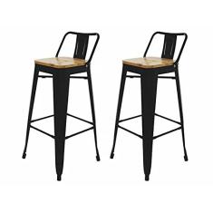 Imagem de Kit 2 Banquetas Tolix Iron Industrial Preta Assento Madeira