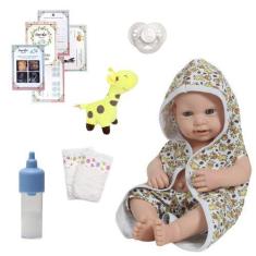 Imagem de Boneco Reborn Masculino Careca Saída de Banho Girafa Itens - Cegonha R