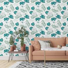 Imagem de Papel De Parede Adesivo Folhas E Flores N014190 Rolo 0,58X3M