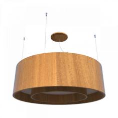 Imagem de Lustre Pendente Cilíndrico 70Cm Com Anel Em Madeira Bivolt