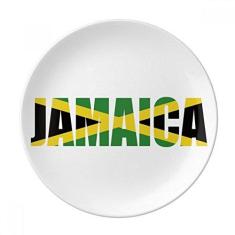 Imagem de Prato de sobremesa com nome da bandeira Jamaica de porcelana decorativa de 20,32 cm para jantar em casa