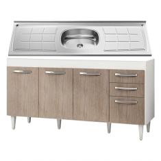 Imagem de Balcão Gabinete Áustria E Pia Inox 160Cm 4 Portas - Lumil Móveis Branco/Castanho