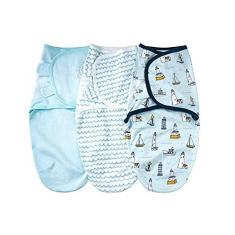 Imagem de Hosioe SU3007 3pcs baby swaddle wrap cobertor macio de algodão infantil dormir com padrão bonito de navios oceano para recém-nascidos meninos meninas