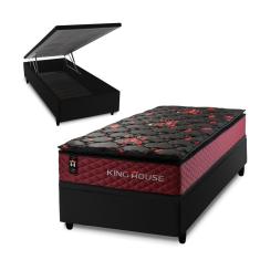 Imagem de Conjunto Box Baú Toronto Preto 88x188x73 c/ Molas Ensacadas