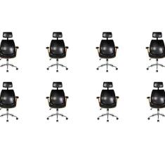Imagem de Kit com 8 Cadeiras de Escritório Presidente Giratória com Apoio de Cabeça Office Lisboa Preto
