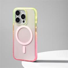 Imagem de Capa luxuosa transparente para iPhone 15 14 13 Pro Max Carga magnética sem fio traseira capa de telefone, FH amarelo rosa, para iPhone 14Pro Max