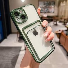 Imagem de Estojo porta-cartões transparente galvanizado para iPhone 13 11 12 14 Pro Max 14 Plus Bolso para fotos Capa de silicone à prova de choque, verde, para SE2020 ou SE2022