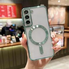 Imagem de Capa magnética transparente com revestimento de proteção da câmera para Samsung Galaxy S24 S23 S22 S21 FE Ultra Plus Capa traseira de TPU macio, verde claro, para Samsung S24 Plus
