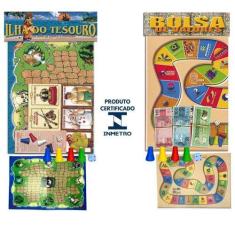 Imagem de Kit 2 Jogo De Tabuleiro Mesa Ilha Do Tesouro + Bolsa De Valores - Brin