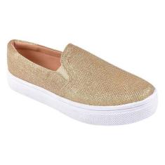 Imagem de Tênis Feminino Slip On Iate Confortável Dourado Glitter Calce Fácil Fe