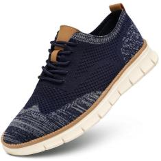 Imagem de Sapatos sociais casuais masculinos moda tênis de caminhada malha oxford trabalho leve sola macia, Azul escuro, 11