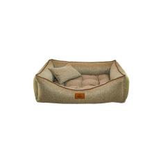 Imagem de Cama para Cachorro Retangular em Linho Marrom Média (M) 55 x 42 cm