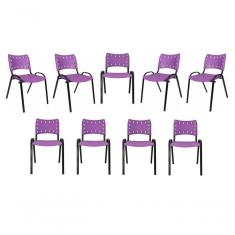 Imagem de Kit 9 Cadeiras Iso Para Escola Escritório Comércio Roxa Base Preta