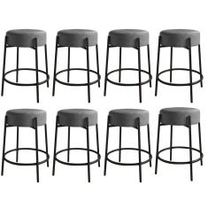 Imagem de Kit 08 Banquetas Alta Sintra 65cm Redonda Ferro Preto Corino Cinza - Ahazzo Móveis