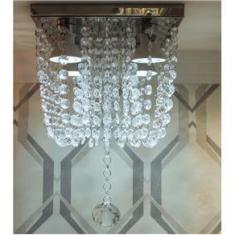 Imagem de Lustre em Cristal e Acrílico Para Sala ou Quarto c/ 25cm De Altura Na Base De Inox Espelhado 20X20cm