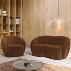 Imagem de Conjunto 1 Sofá Living 180cm E 1 Poltrona íbis Encosto Fixo Veludo Marrom G33 - Gran Belo