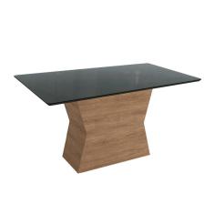 Imagem de Mesa p/ Cozinha Tília c/ Tampo Madeirado c/ Vidro 90x180cm Nogueira/Preto fosco/Vidro preto - Kappesberg