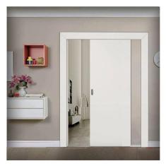 Imagem de Kit Porta de Correr Madeira Lisa 210x90x3,5cm Laca Moldufama Branco