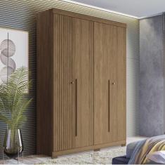 Imagem de Guarda Roupa Solteiro Ripado 4 Portas 2 Gavetas Antony com Pés Jatoba