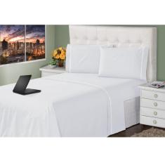 Imagem de Lençol King 4 Peças Branco 400 Fios Toque Macio Ponto Palito Casa Dona