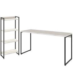Imagem de Kit Escritório Estante 4 Prateleiras Com Mesa 150Cm Snow