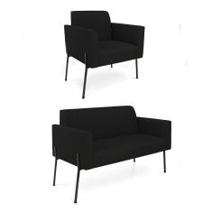 Imagem de Sofá Namoradeira E Poltrona Pé De Ferro Preto Marisa Linho Preto D03 - D'rossi