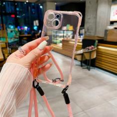 Imagem de Colar crossbody cordão doce cor sólida capa de telefone macia para iPhone 15 Pro Max 14 Plus 13 12 11 alça com cabo capa à prova de choque, rosa, para iPhone 15