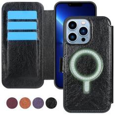 Imagem de CMIDUS Capa carteira com bloqueio de RFID para iPhone 13 Pro Max 5G 6,7 polegadas compatível com MagSafe carregamento sem fio couro PU capa flip protetora com compartimentos para cartões e suporte