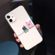 Imagem de Estojo transparente bonito de animal de desenho animado para iPhone 13 Pro Max 12 Mini 11 X XS XR 7 8 Plus Casal Capa TPU transparente e macia, T5, para iPhone 7