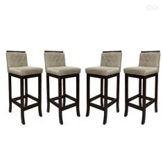 Imagem de Kit 4 Banquetas Média de Madeira Maciça Nice com Encosto Matelassê Sue