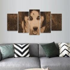 Imagem de Quadro Cachorro Husky Siberiano Mosaico 5 Peças