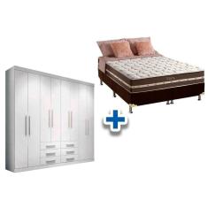 Imagem de Cama Box Casal + Colchão Classic + Guarda Roupa Master 8.6 Branco