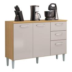 Imagem de Balcão De Cozinha Para Pia 120cm 3 Portas 2 Gavetas Livy P11 Damasco/off White Mpozenato