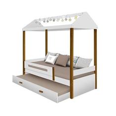 Imagem de BELICHE MONTESSORIANA INFANTIL SARA SOLTEIRO C/LED E COLCHÕES - BRANCO/AMÊNDOA INCLUSO LOUSA MÁGICA