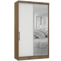 Imagem de Guarda Roupa Modulado 134,50cm 2 Portas De Correr Com Espelho Paris Avelã Pf Com Branco Pf