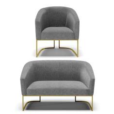 Imagem de Sofá Namoradeira E Poltrona Industrial Dourado Stella Linho Grafite D0